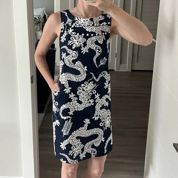 blue dragon print dress Rainbow Breathing Dragons Super Twirler Dress with Pockets